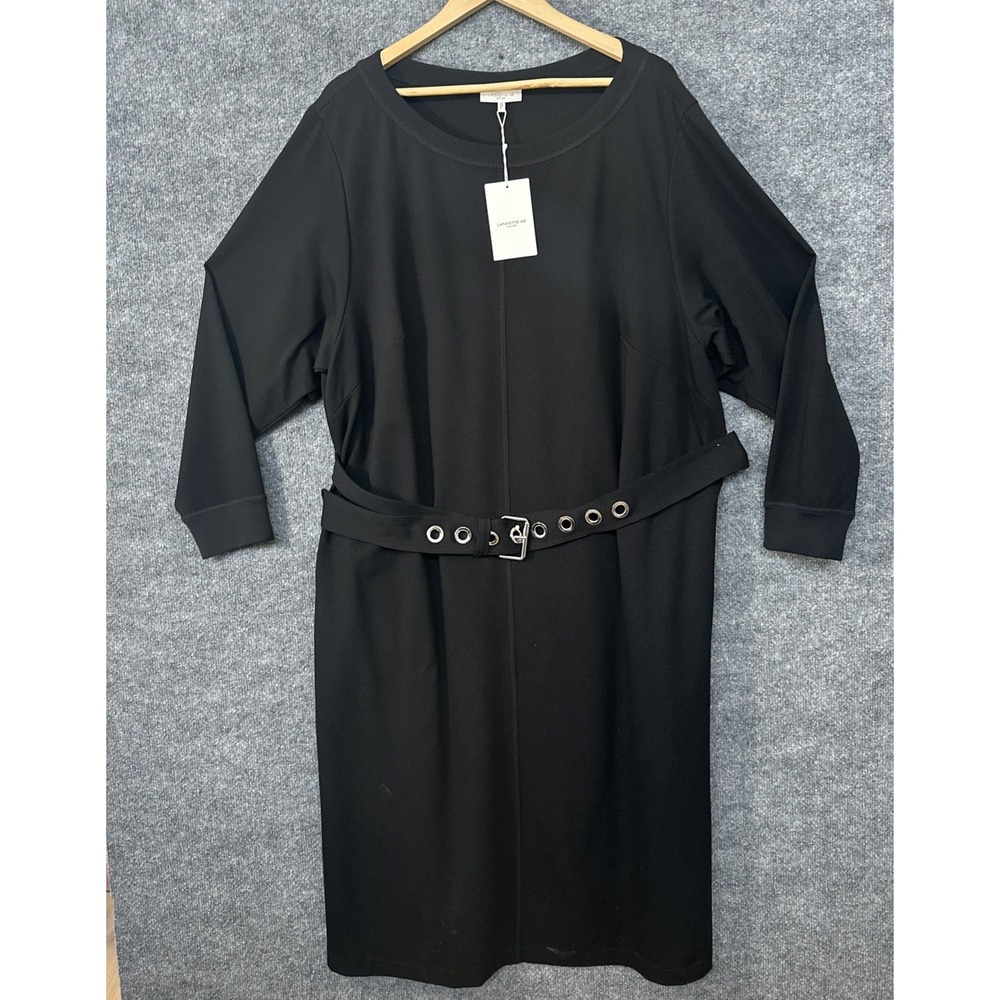 NWT LAFAYETTE 148 Belted Cotton Blend Black Dress 3X Quiet Luxury Soft Stretchy